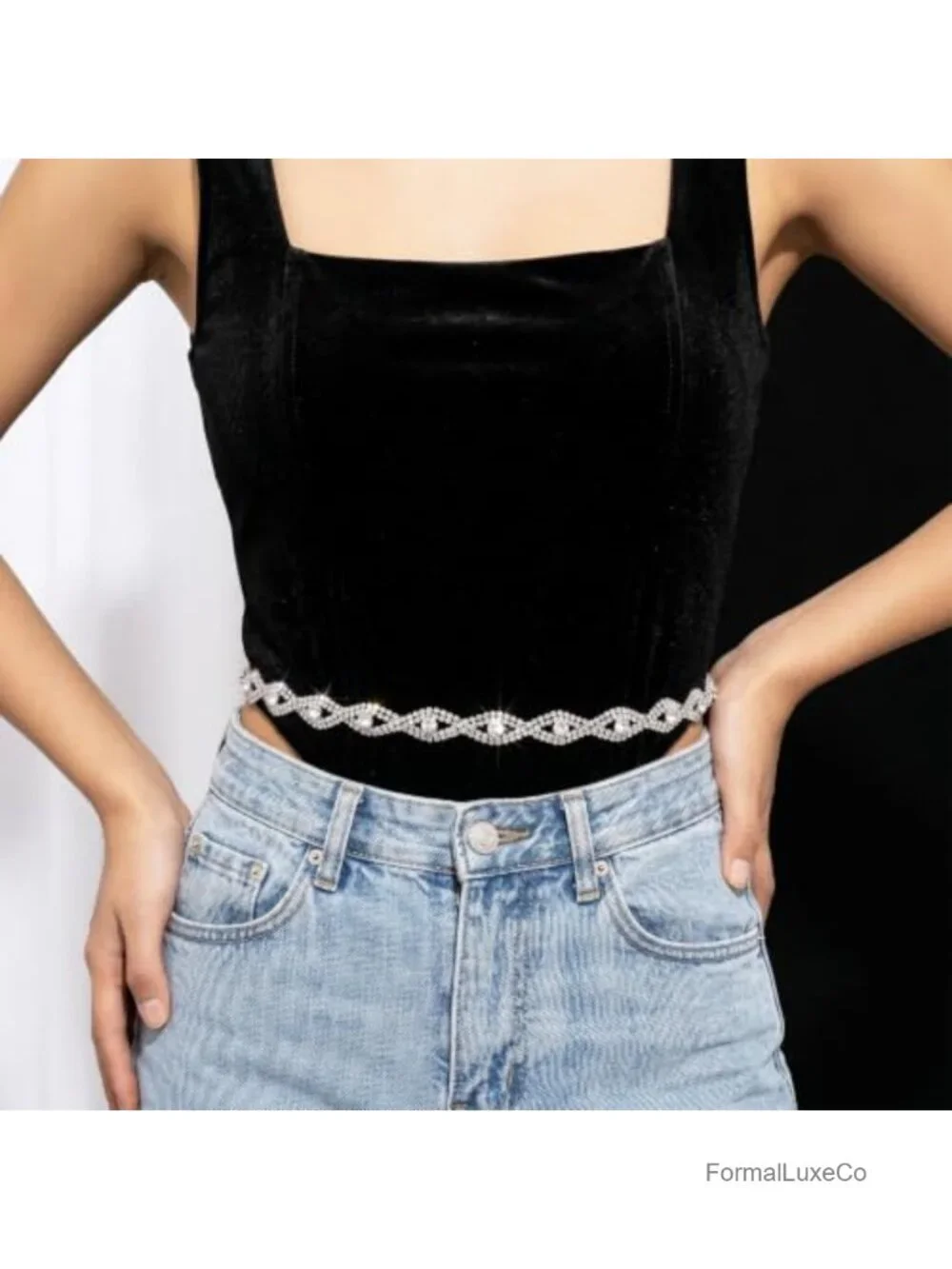 Women's Rhinestone Chain Belt, Sparkly Crystal Waist Belt for Dresses, Wedding,